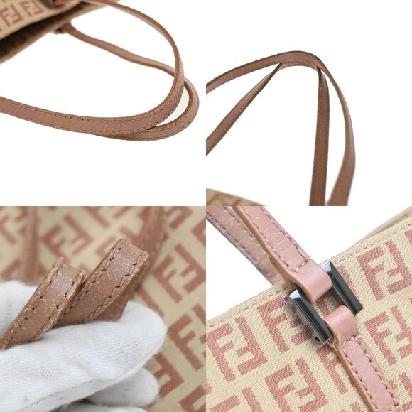 FENDI Logo Zucca Zucchino Pattern Hand Bag Canvas Leather Pink Italy 35EF744 - Picture 7 of 16